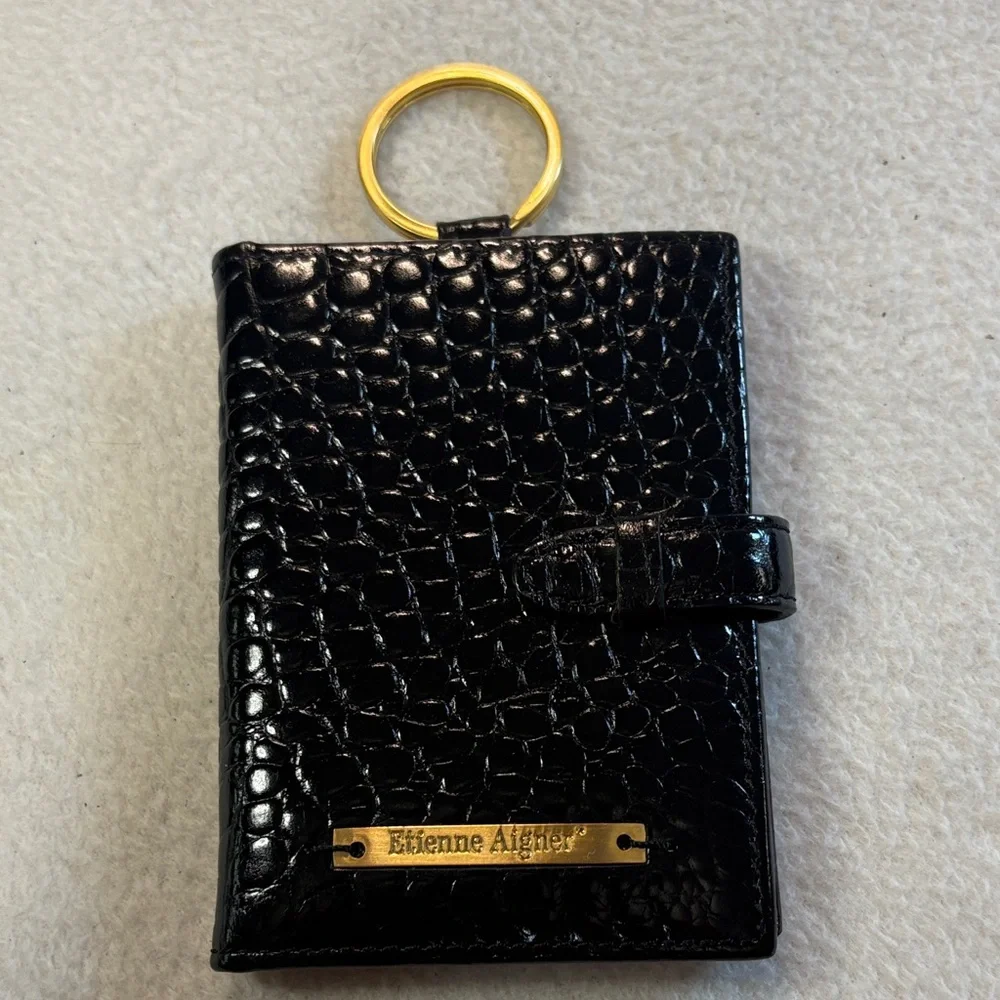 Etienne Aigner Black Croc-Embossed Key Wallet